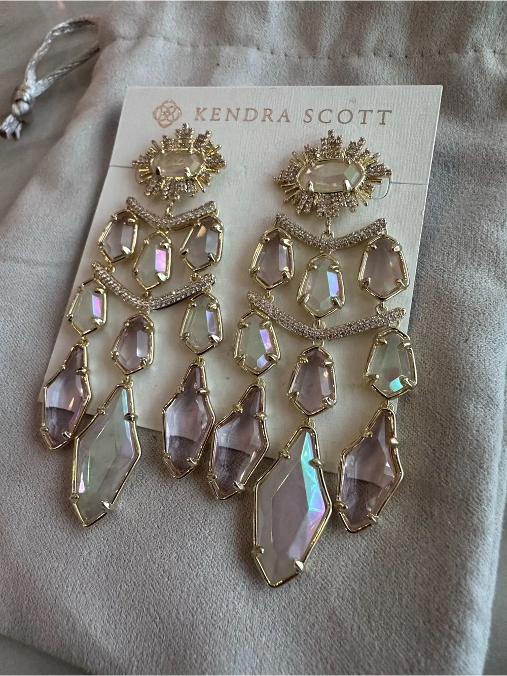 Kendra Scott Gold Iridescent Pink/Lavender Alexandria Chandelier Earrings - Picture 1 of 10